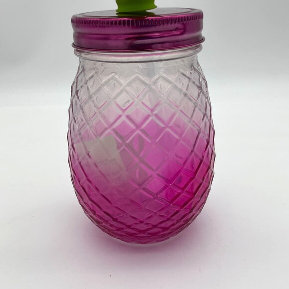 Galvanized 11in Dia Metal Serving Tray 4 Pink Pineapple Mason Jars Set NWT - Picture 9 of 9